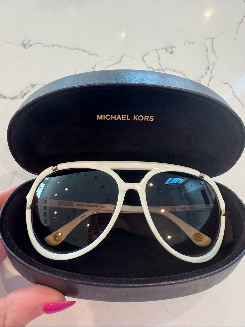 Michael Kors White and Black Aviator Sunglasses with Gold Accents With Case
